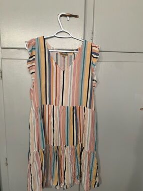 Striped V-Neck Midi Dress in Pastel Multi